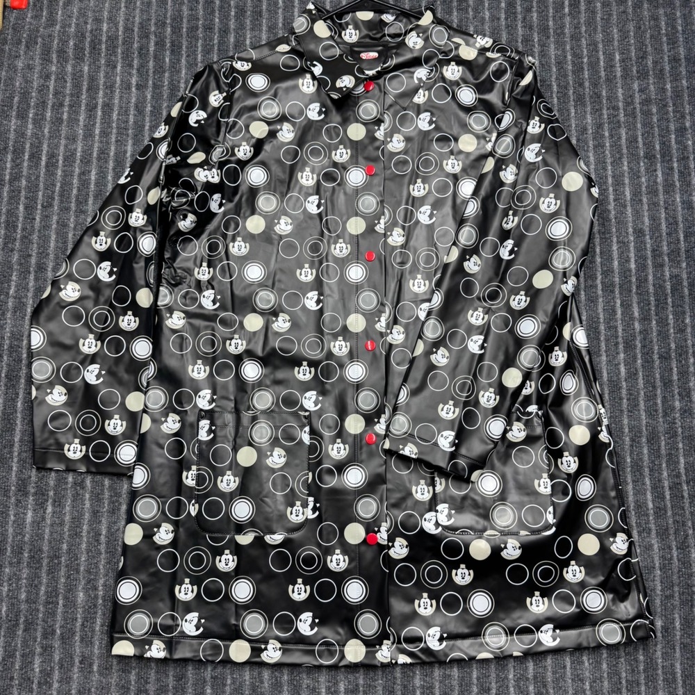 Disney Mickey Mouse Raincoat Large Black Excellent Vinyl Snap Front‎ 58267